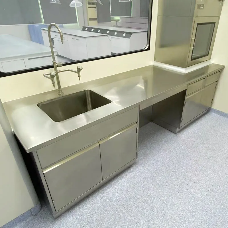 Mesas de acero inoxidable de laboratorio con fregadero